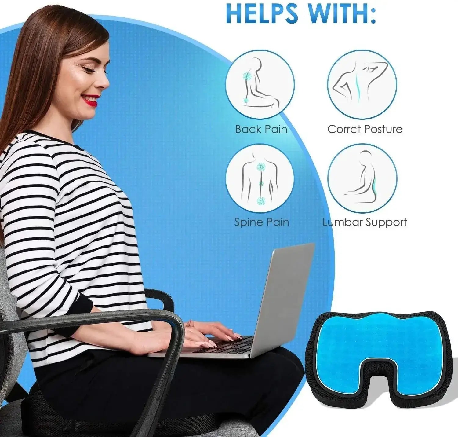 U Shaped Memory Foam Gel Seat Cushion for Travel Support