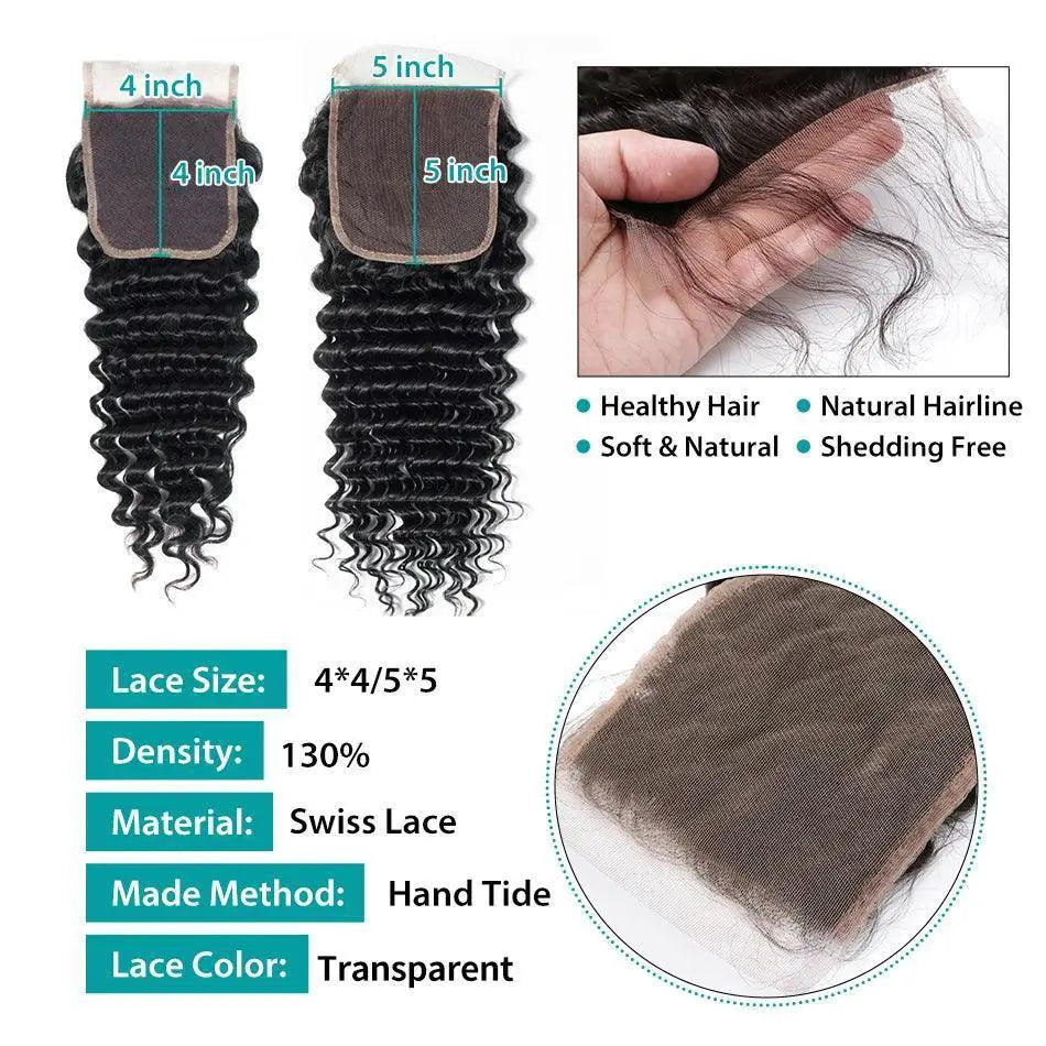 Peruvian Deep Wave Hair Bundle With HD Lace Closure Set