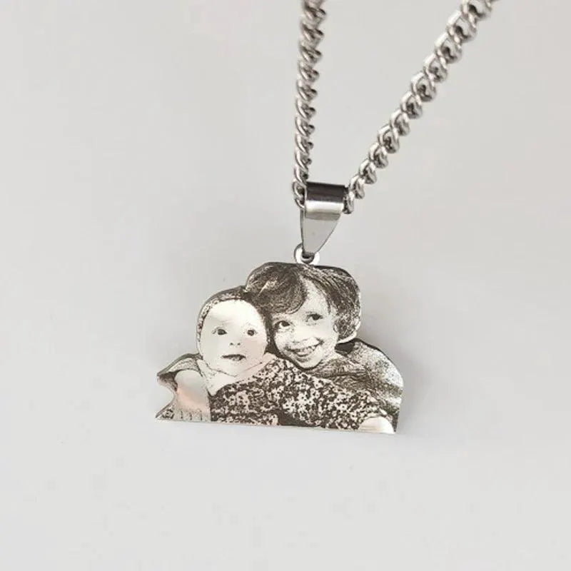 Personalized Stainless Steel Pet Photo Necklace and Keychain