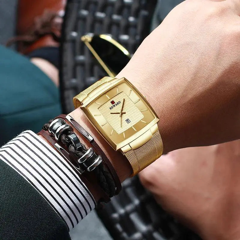 Gold Quartz Mens Watch Waterproof Luxury Timepiece