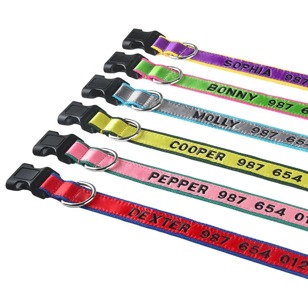 Embroidered Personalized Nylon Dog Collar All Sizes