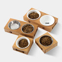 Ceramic Bamboo Pet Bowl Set Stylish Elevated Feeding Station