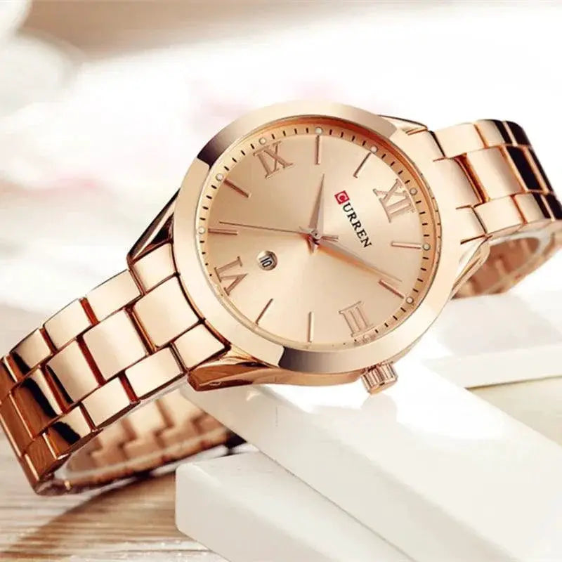 CURREN Gold Steel Bracelet Watch for Women Timepiece