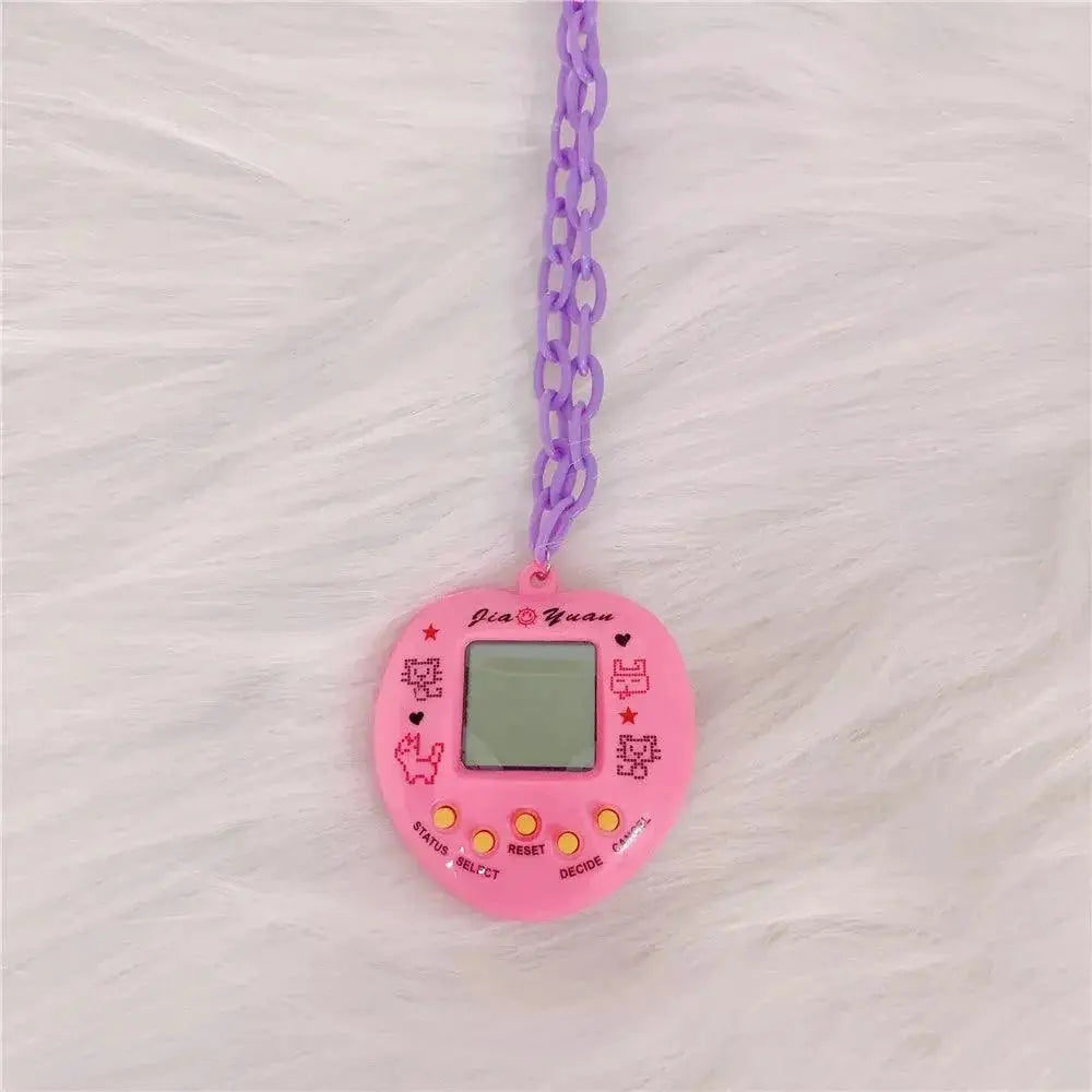 Y2K Electronic Pet Game Pendant Necklace With Rainbow Charms