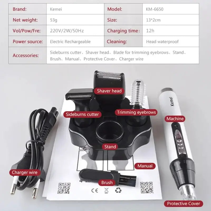 6650 4in1 Rechargeable Nose Ear Hair Trimmer Kit Tool