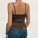 Gothic Bodycon Camis Crop Top Women Grunge Punk Backless Ribbed Lace Trim Summer