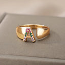 Rainbow Zircon Letter Rings For Women Fashion Jewelry 2024