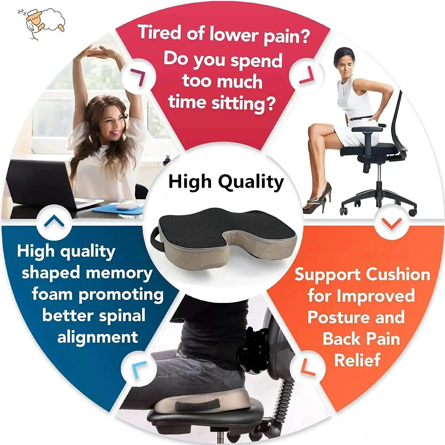 Ergonomic Memory Foam Coccyx Seat Cushion For Pain Relief