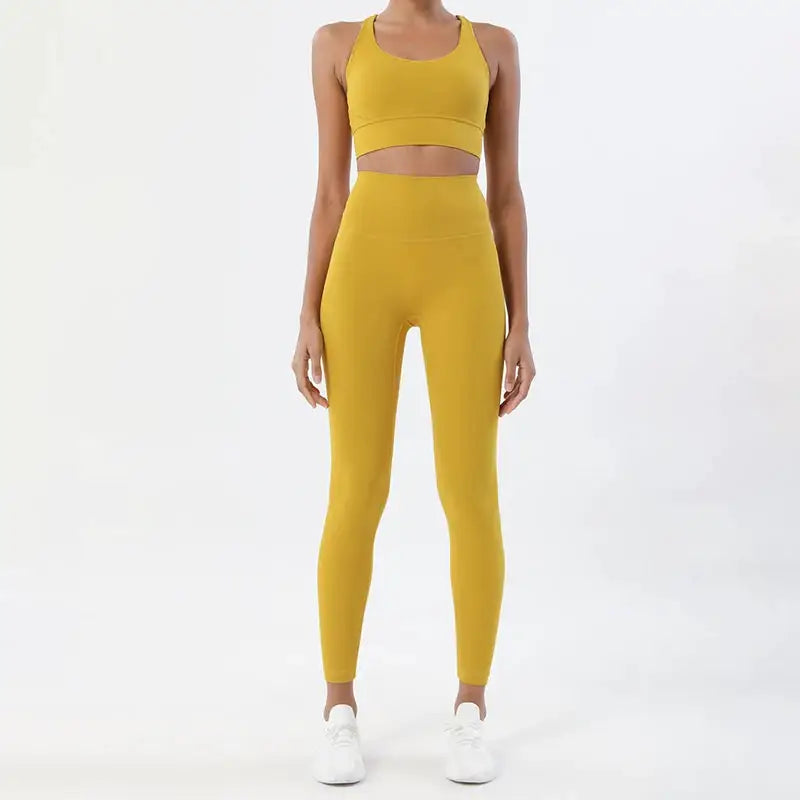 SOISOU Nylon Yoga Set Women's Tracksuit Gym Fitness Set Woman 2 Pieces Leggings Sports Bra Breathable Sportwear Woman Clothes