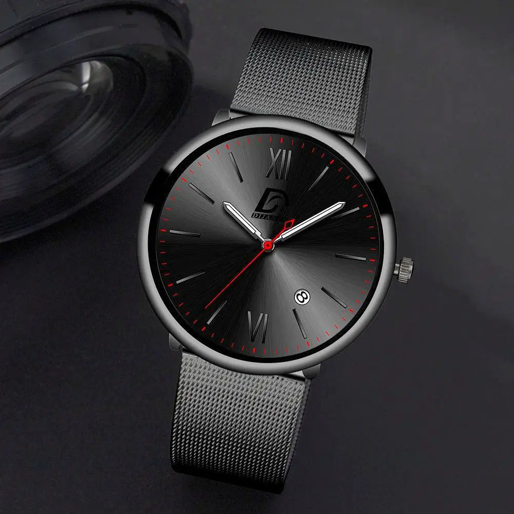 Luxury Mesh Belt Watch Mens Timepiece Leather Calendar
