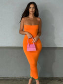 Summer Chic Solid Color Bodycon Dress Elegant Style Fit