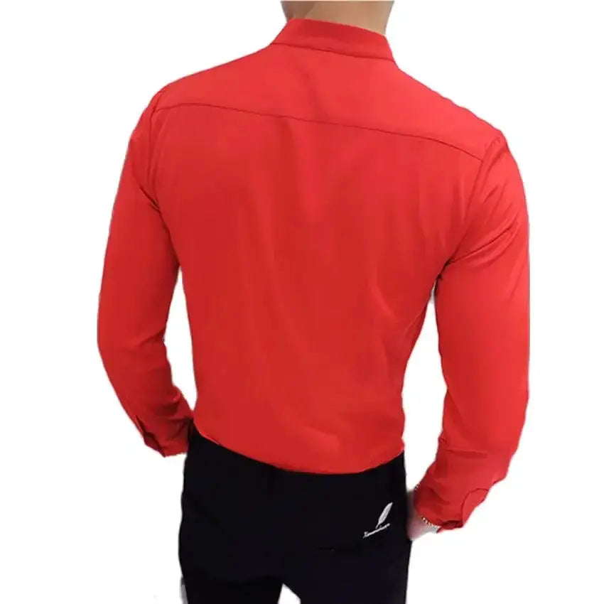 Black Male Stretch Long Sleeve Shirts High Quality