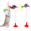 Colorful Feather Wand Cat Toy with Bell & Mouse Teaser