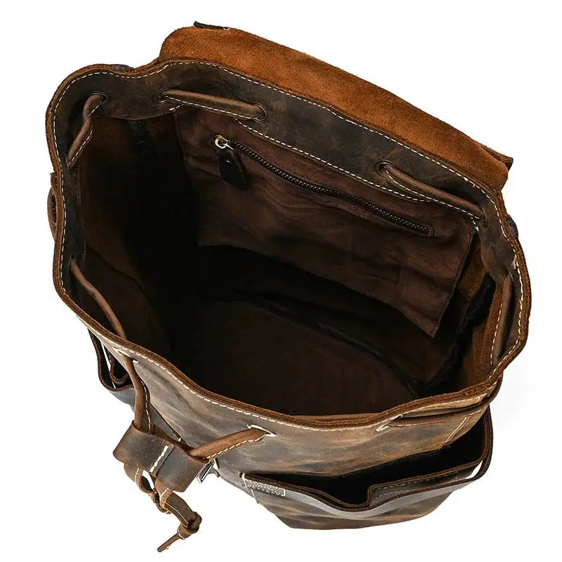 Vintage Men's Genuine Leather Backpack for Laptop Cowhide School Bag for Teenagers Crazy Horse Leather Rucksack Men School Bag