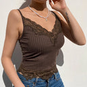 Gothic Bodycon Camis Crop Top Women Grunge Punk Backless Ribbed Lace Trim Summer