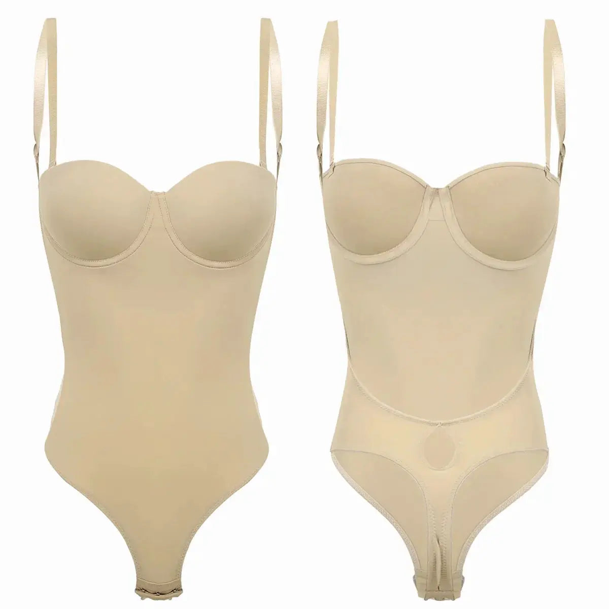 Womens Underwire Padded Push Up Backless Bodysuit Shapewear