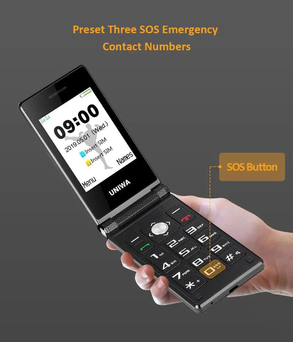 UNIWA X28 Senior Flip Phone Dual SIM FM Radio Big Button