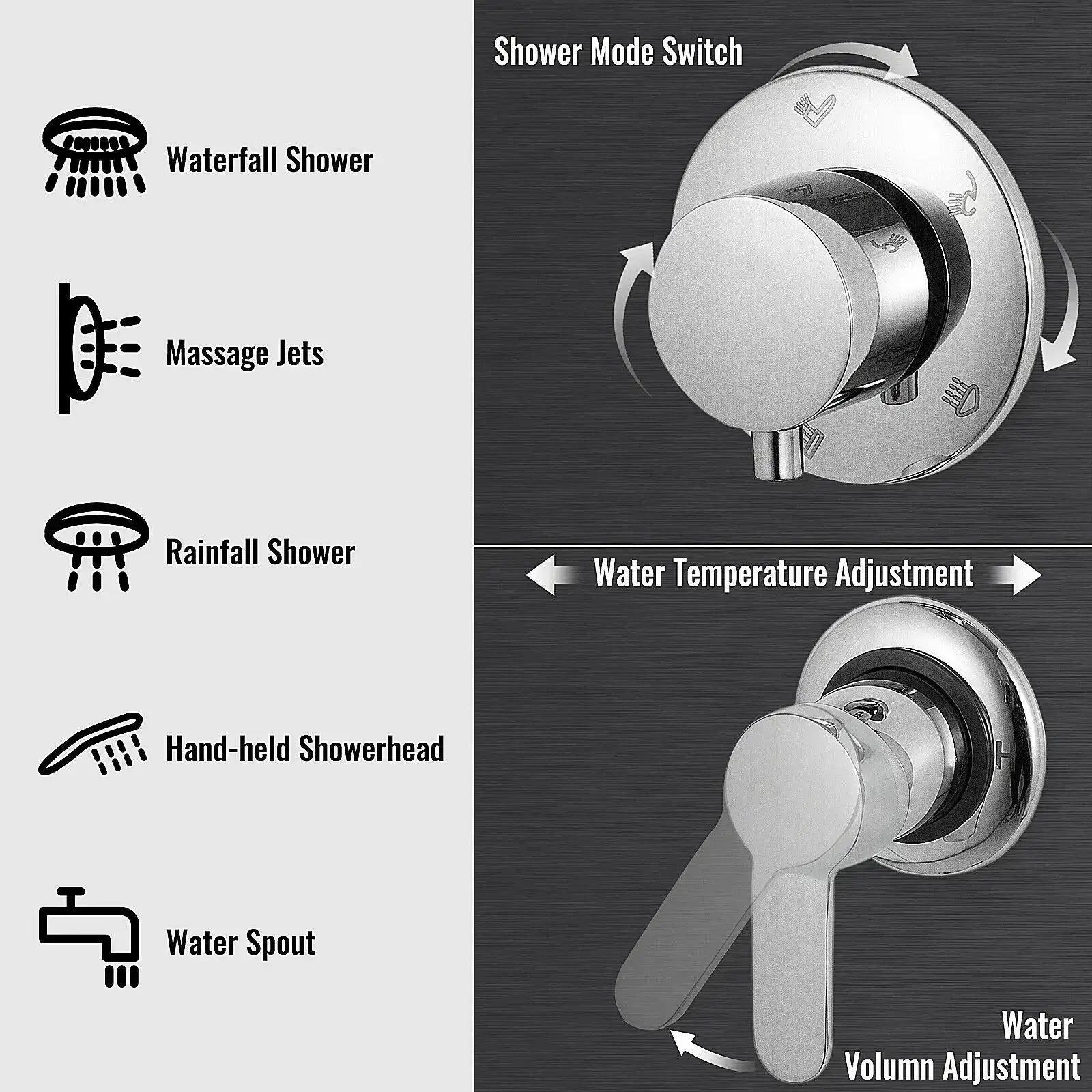 VEVOR LED Light Shower Panel System With Massage Jets