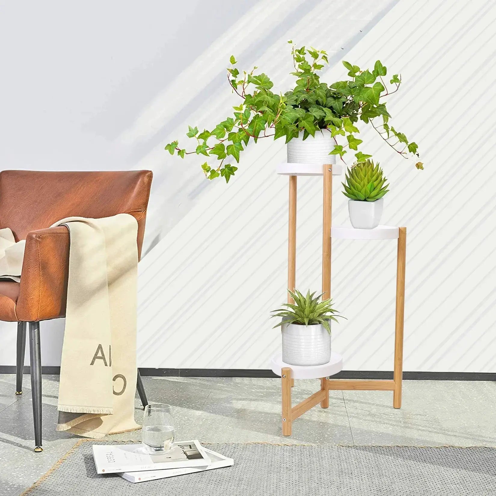 Bamboo Indoor 3 Tier Tall Corner Plant Stand Holder