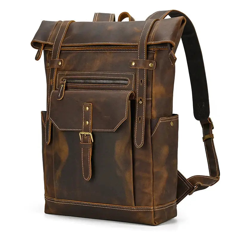 2023 New Style Men's Leather Backpack Vintage Fashion Men Male Travel Bag Laptop Bagpack For Male Cowhide Male Bag Anti theft