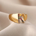 Rainbow Zircon Letter Rings For Women Fashion Jewelry 2024