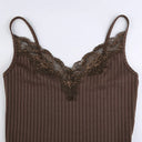 Gothic Bodycon Camis Crop Top Women Grunge Punk Backless Ribbed Lace Trim Summer