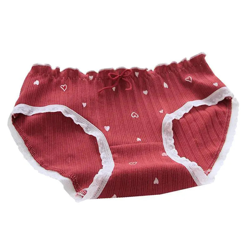 Strawberry Heart Lace Cotton Briefs Soft High Rise Lingerie