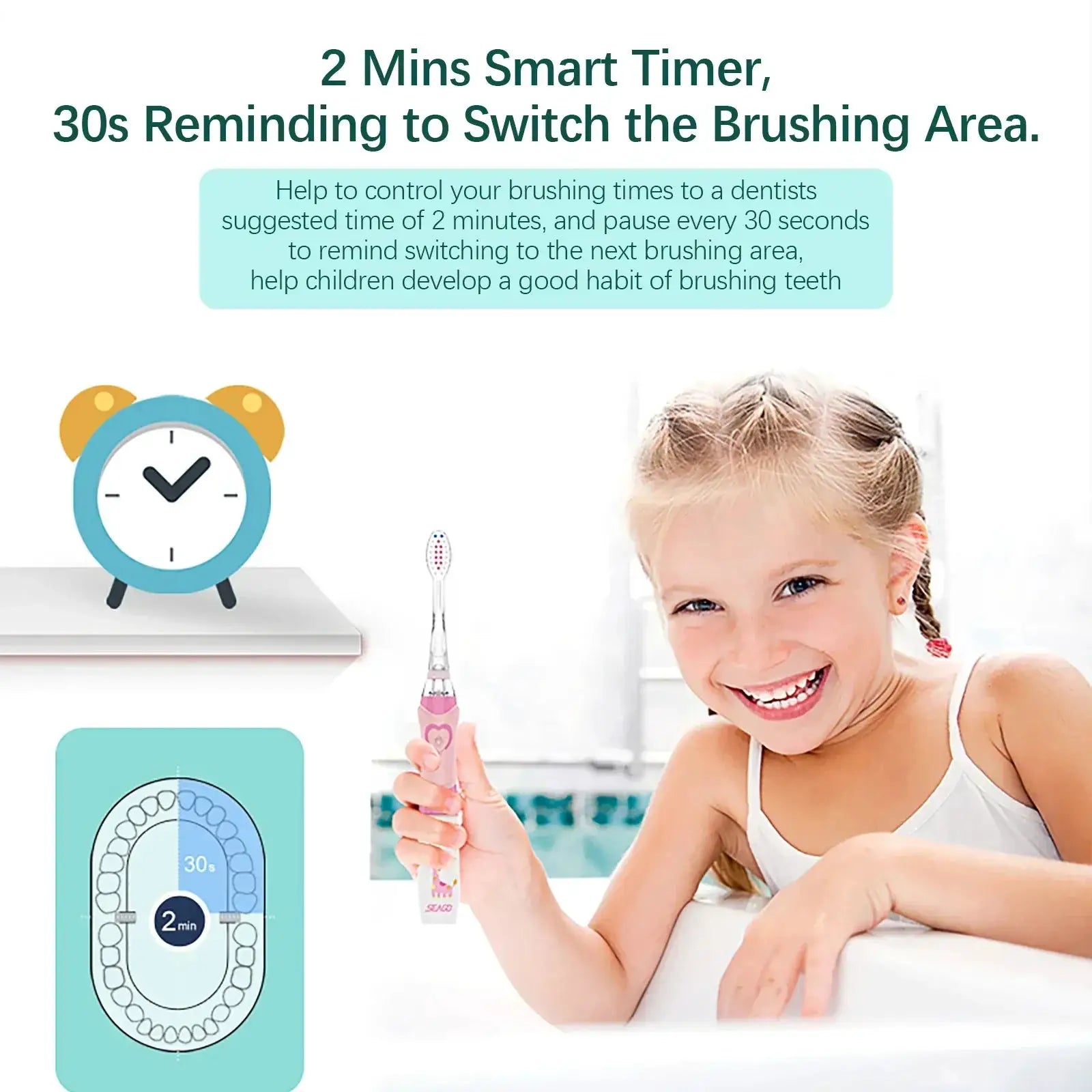 SEAGO Kids Electric Toothbrush 3 to 12 Years Soft Bristle