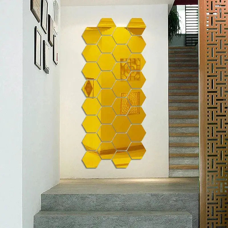 Hexagon Mirror Wall Stickers Set Modern DIY 3D Art Decor