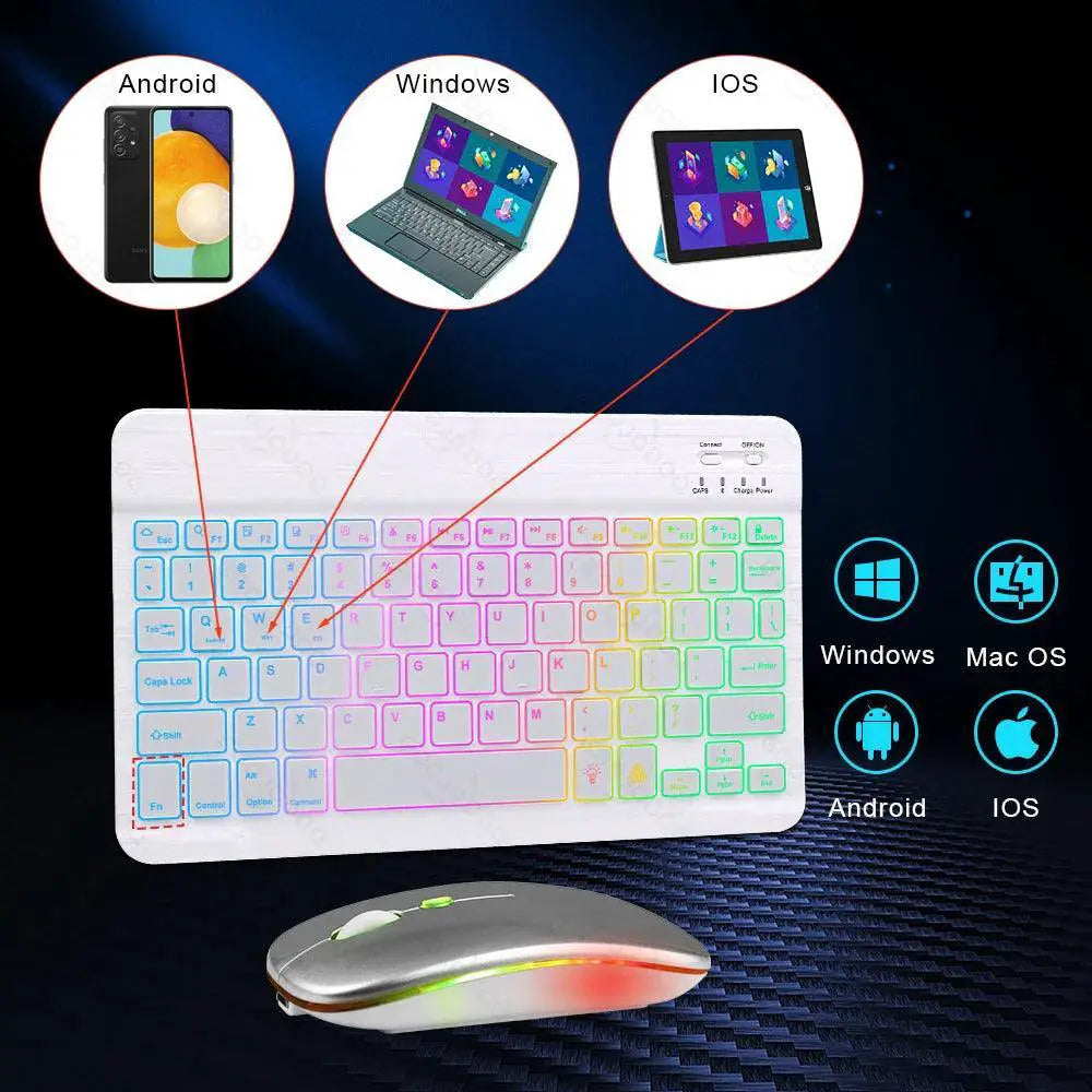 Rainbow Backlit Wireless Keyboard and Mouse Set Portable