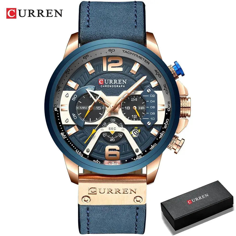 Mens Leather Chronograph Watch Timepiece Modern Style