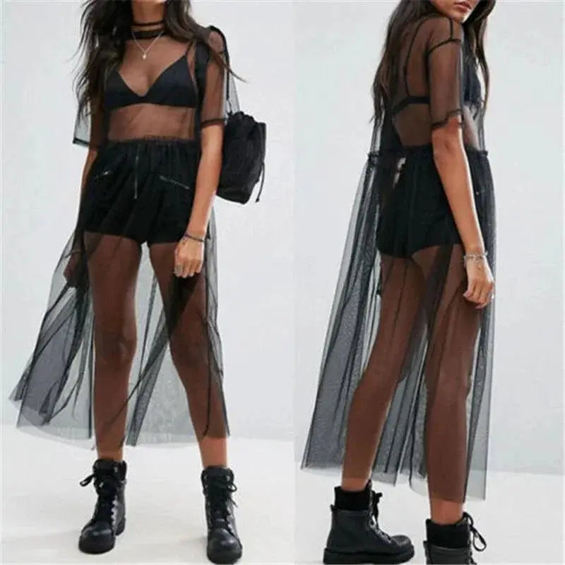 Seductive Black Mesh Maxi Dress Elegance and Allure