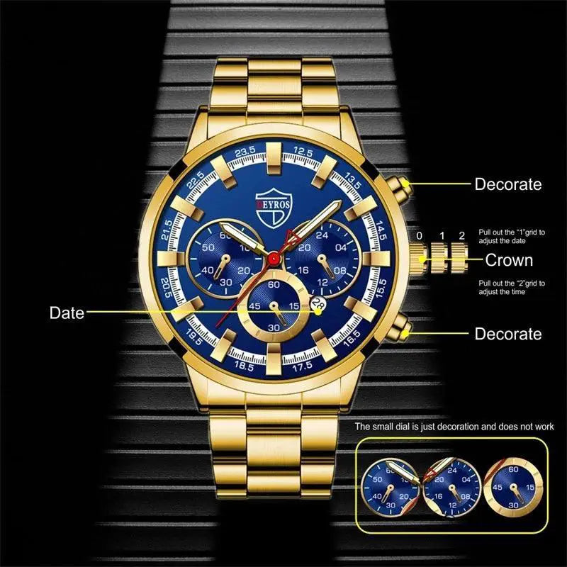 Stainless Steel Calendar Quartz Watch with Luminous Hands
