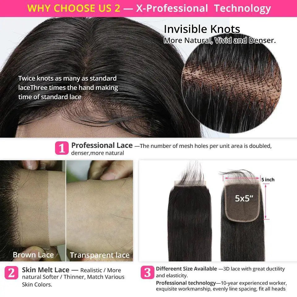 Brazilian Straight Human Hair Bundle Set With Closure