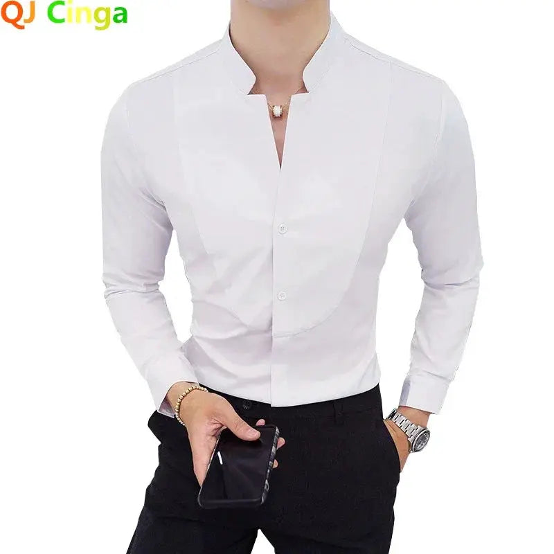 Black Male Stretch Long Sleeve Shirts High Quality