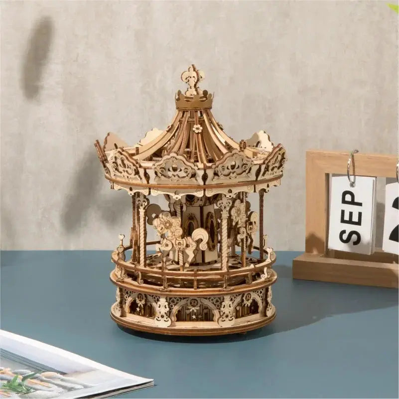 Robotime 3D Wooden Puzzle 336Pcs Rotatable Carousel Toy
