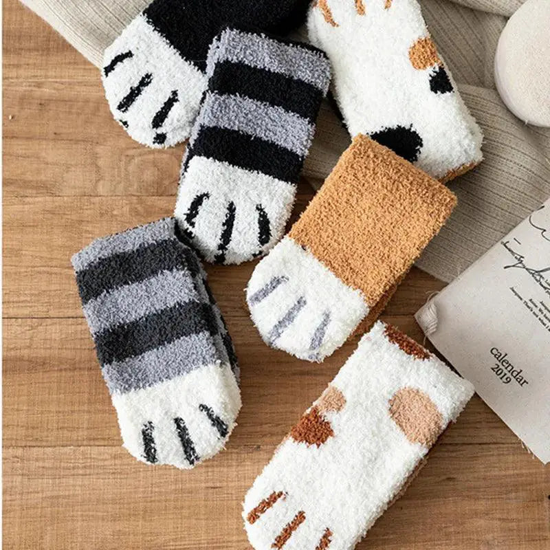 Cozy Cartoon Paw Print Fleece Socks Kawaii Comfort