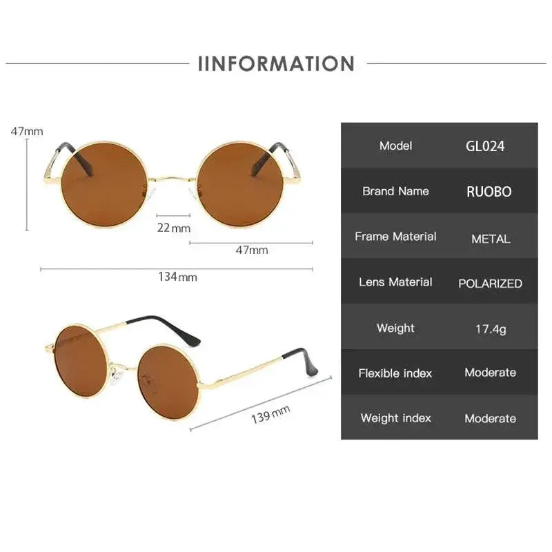 RUOBO Polarized Round Metal Sunglasses UV400 Unisex