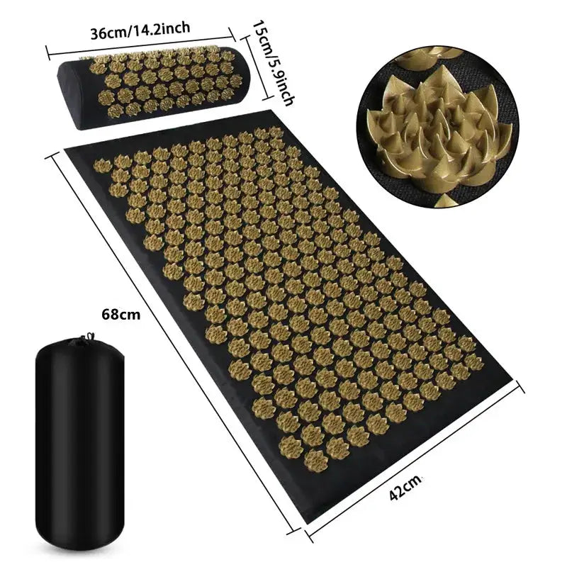 3Pcs Yoga Acupressure Mat and Pillow Set Acupuncture Long Massage Cushion Neck Back Feet Massager Relieve Stress Pain Massager