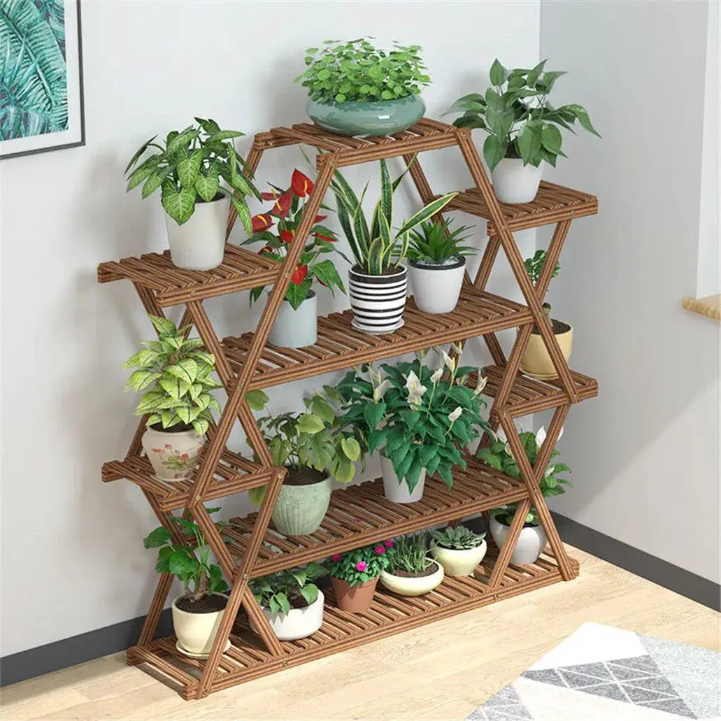 8 Tier Tall Large Capacity Wood Plant Stand For Balcony