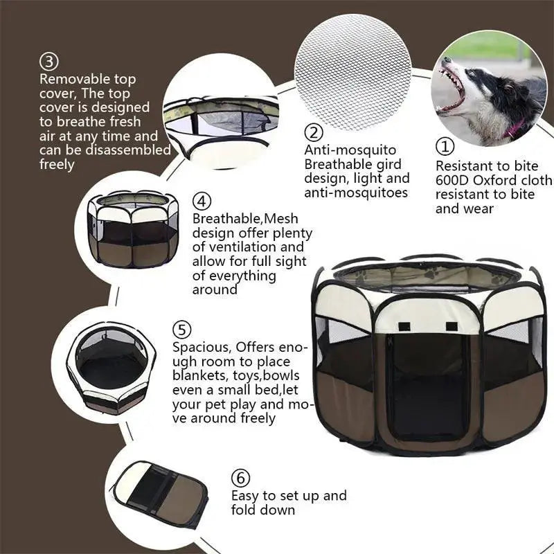 PetEase Portable Octagon Pet Playpen With Rolling Door