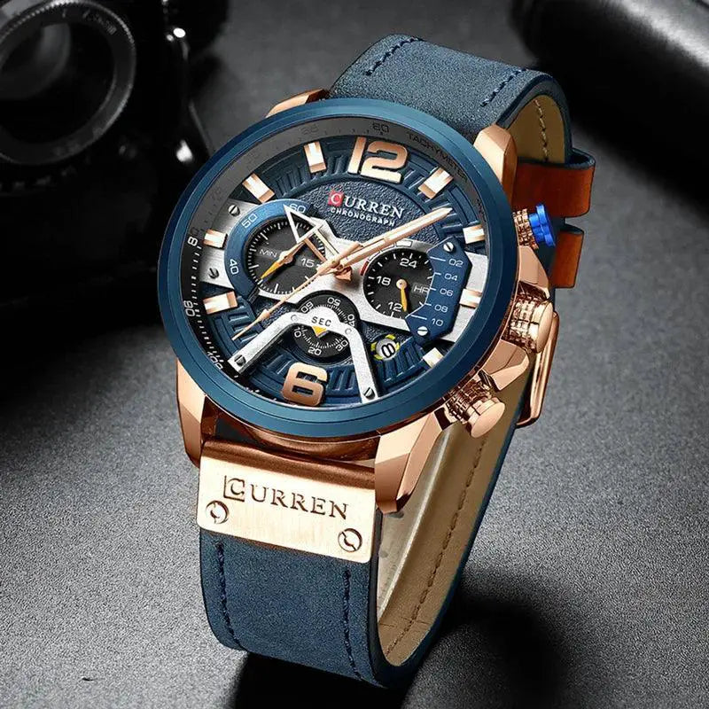 Mens Leather Chronograph Watch Timepiece Modern Style