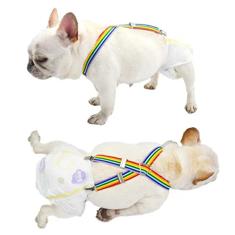 Rainbow Stripe Dog Diaper Suspenders For Pet Clothing