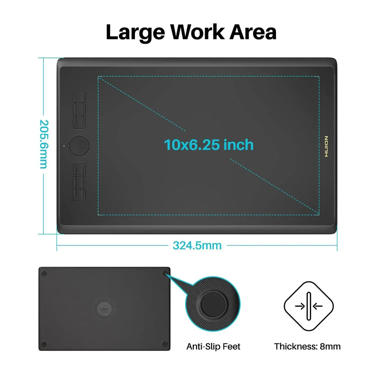 HUION Inspiroy H610X Graphics Tablet Tilt Function Battery Free Digital Pen Tablets Support PC Android Device MacoS ChromeOS