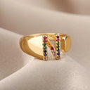Rainbow Zircon Letter Rings For Women Fashion Jewelry 2024