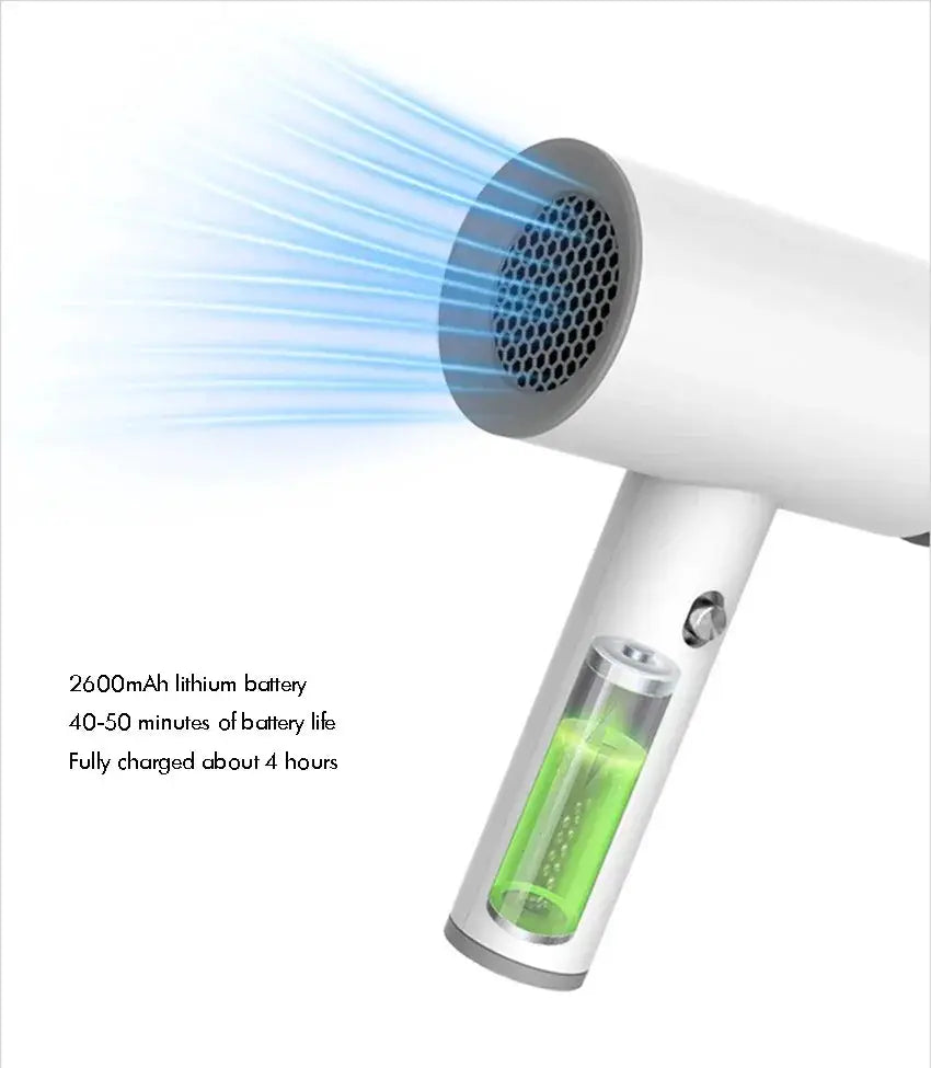 Rechargeable Cordless Hair Dryer Hot Cold Wind Design
