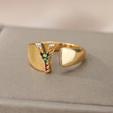 Rainbow Zircon Letter Rings For Women Fashion Jewelry 2024