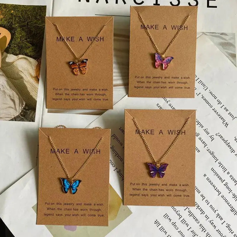 Butterfly Pendant Necklace Cute Colorful Jewelry For Women