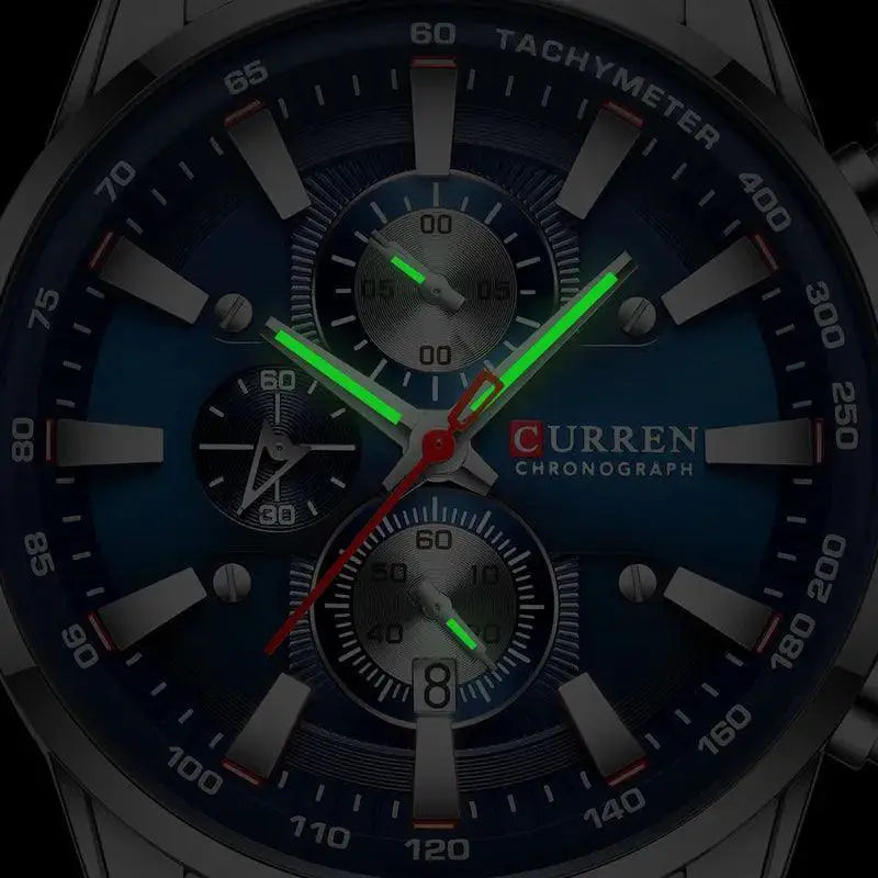 Curren Chronograph Watch Stainless Steel Waterproof Sport