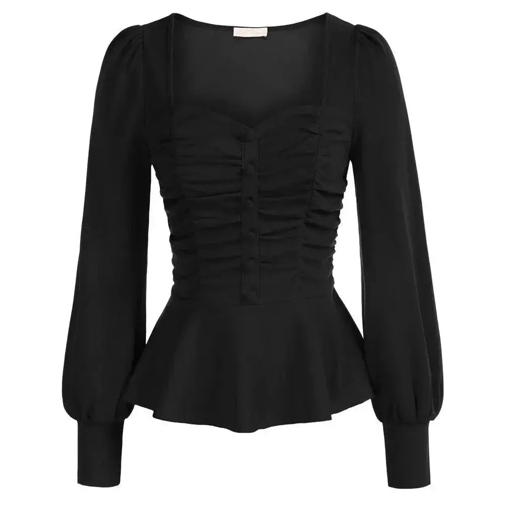 Elegant Puffed Sleeve Peplum Top Chic Womens Blouse Style